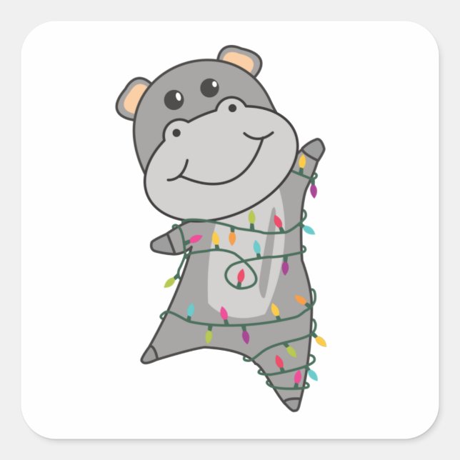 Hippo Frohe Weihnachts Winter Tiere Hippos Quadratischer Aufkleber (Vorderseite)
