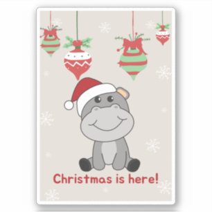 Hippo Frohe Weihnachts Winter Tiere Hippos Sticke Aufkleber