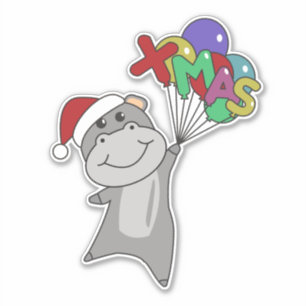 Hippo Frohe Weihnachts Winter Tiere Hippos Sticke Aufkleber