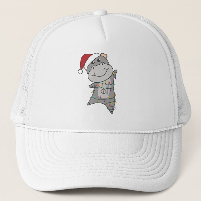 Hippo Frohe Weihnachts Winter Tiere Hippos Truckerkappe (Vorderseite)