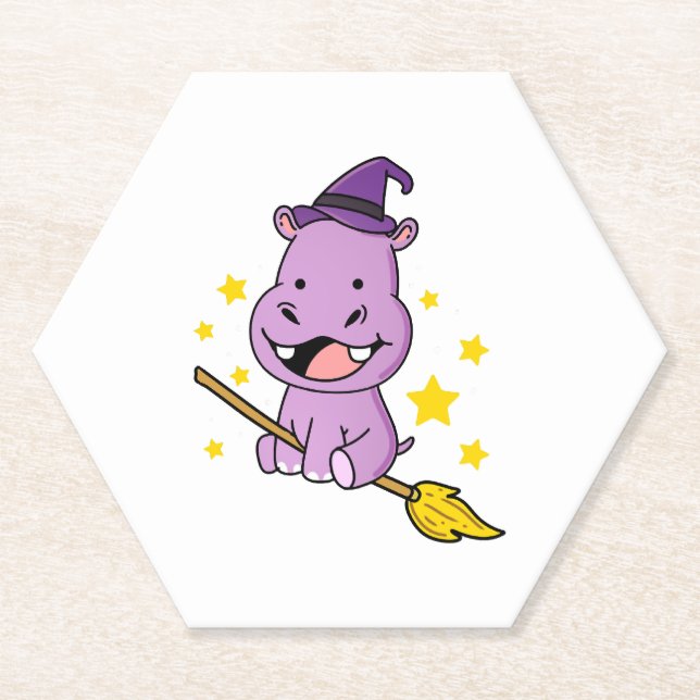 Hippo Halloween Hexe für Halloween Untersetzer (Vorderseite)