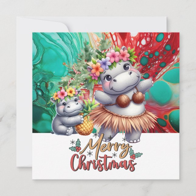 Hippo Hawaii Weihnachtsgrüßen Feiertagskarte (Vorderseite)