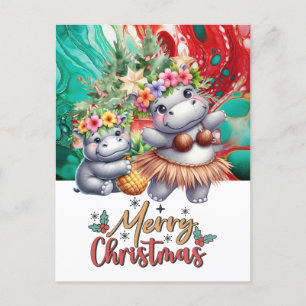 Hippo Hawaii Weihnachtsgrüßen Feiertagspostkarte
