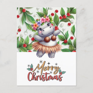 Hippo Hawaii Weihnachtsgrüßen Feiertagspostkarte