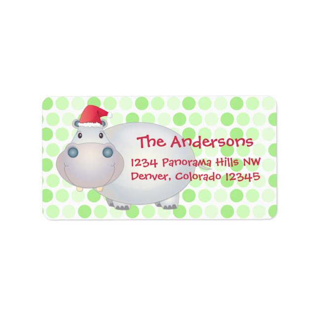 Hippo Hippopotamus Weihnachtsfeierlichkeiten Weihn Adressaufkleber (Vorne)