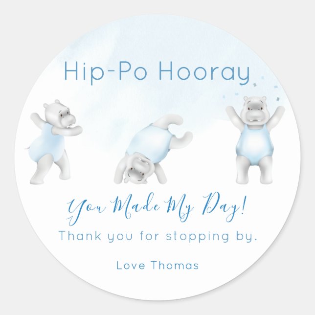 Hippo Hooray Somersault Vielen Dank Runder Aufkleber (Vorderseite)