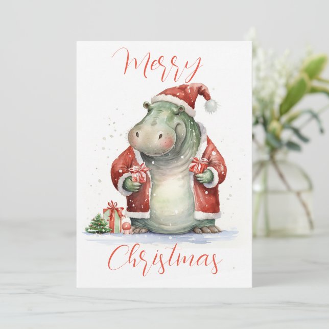Hippo Hooray Weihnachtskarte Feiertagskarte (Stehend Vorderseite)