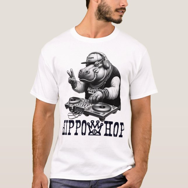 Hippo Hop DJ - Funny Angesagt-Hop Hippo T - Shirt (Vorderseite)