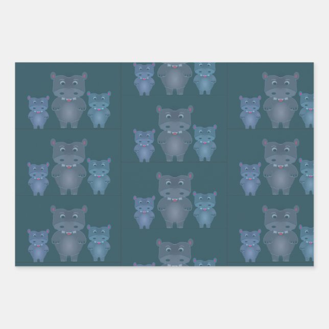 Hippo Hub Geschenkpapier Set (Vorderseite)