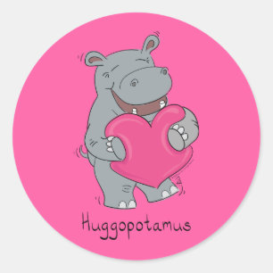 Hippo Hugs Niedlich Kids Hippopotamus Runder Aufkleber