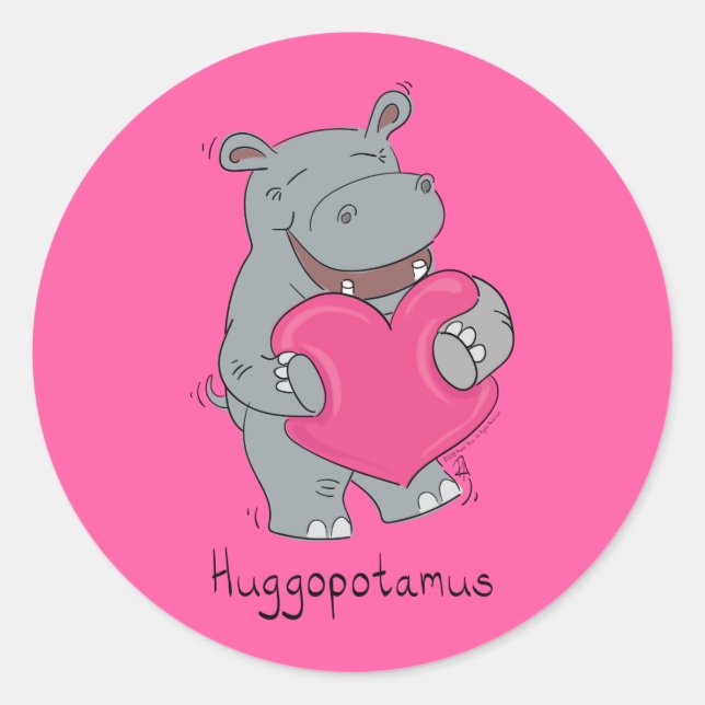 Hippo Hugs Niedlich Kids Hippopotamus Runder Aufkleber (Vorderseite)