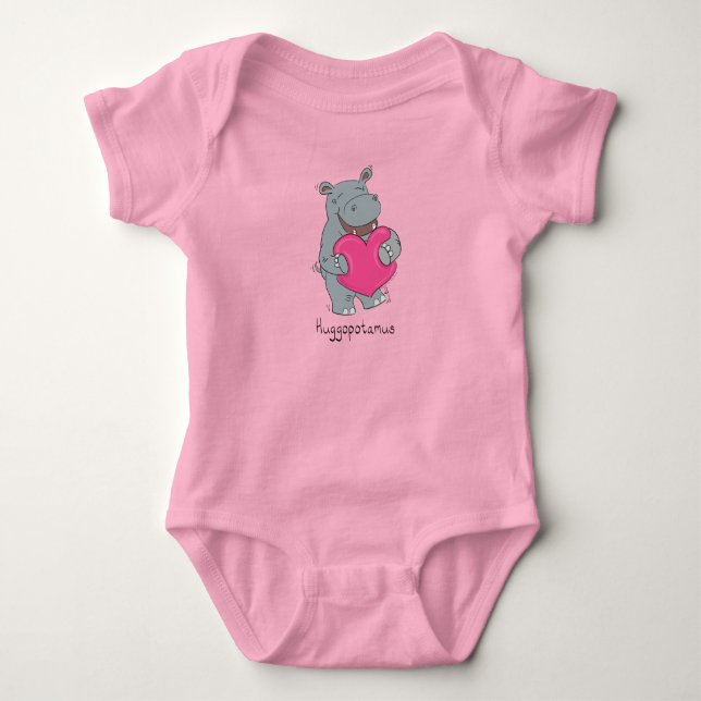 Hippo Hugs Valentine's Day Baby Bodysuit Pink Baby Strampler (Vorderseite)