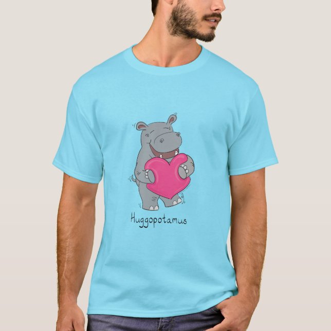 Hippo Hugs Valentine's Day Mens Tshirt bleu (Devant)
