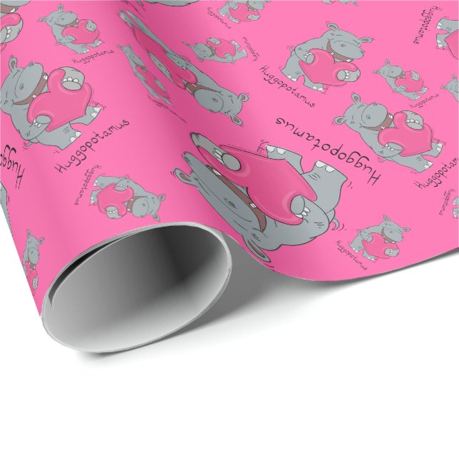 Hippo Hugs Valentine's Day Wrapping Paper Geschenkpapier (Rolleneckpunkt)