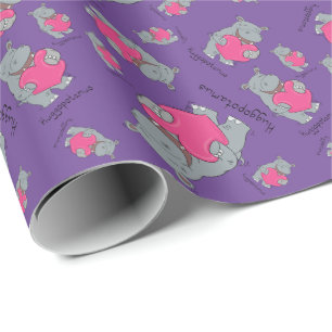 Hippo Hugs Valentine's Day Wrapping Paper Geschenkpapier