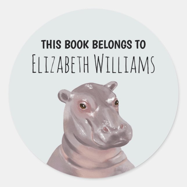 Hippo Illustration Personalisiert Name School Runder Aufkleber (Vorderseite)
