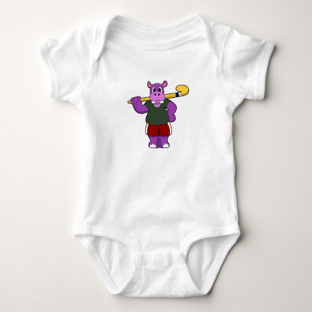 Hippo im Hockey mit Hockey-Schläger Baby Strampler (Vorderseite)