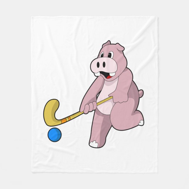 Hippo im Hockey mit Hockey-Schläger Fleecedecke (Vorderseite)