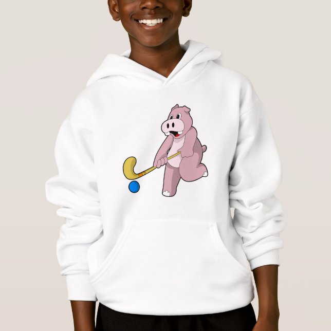 Hippo im Hockey mit Hockey-Schläger Hoodie (Vorderseite)