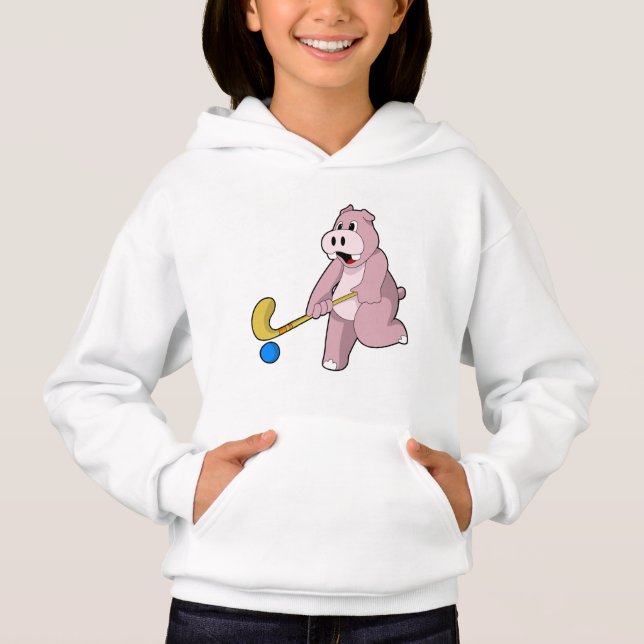 Hippo im Hockey mit Hockey-Schläger Hoodie (Vorderseite)