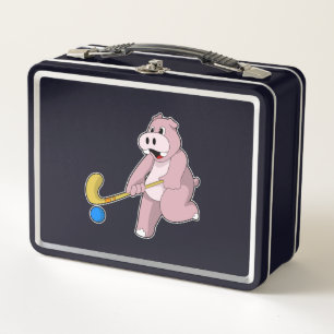 Hippo im Hockey mit Hockey-Schläger Metall Brotdose