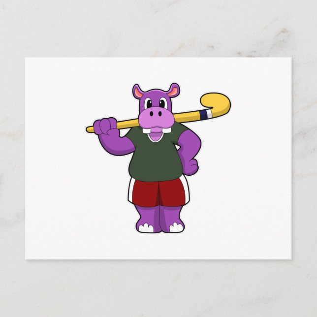 Hippo im Hockey mit Hockey-Schläger Postkarte (Vorderseite)