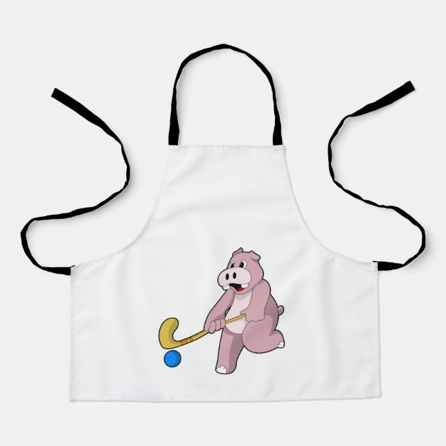 Hippo im Hockey mit Hockey-Schläger Schürze (Vorderseite)
