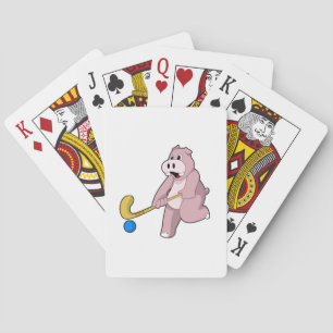 Hippo im Hockey mit Hockey-Schläger Spielkarten