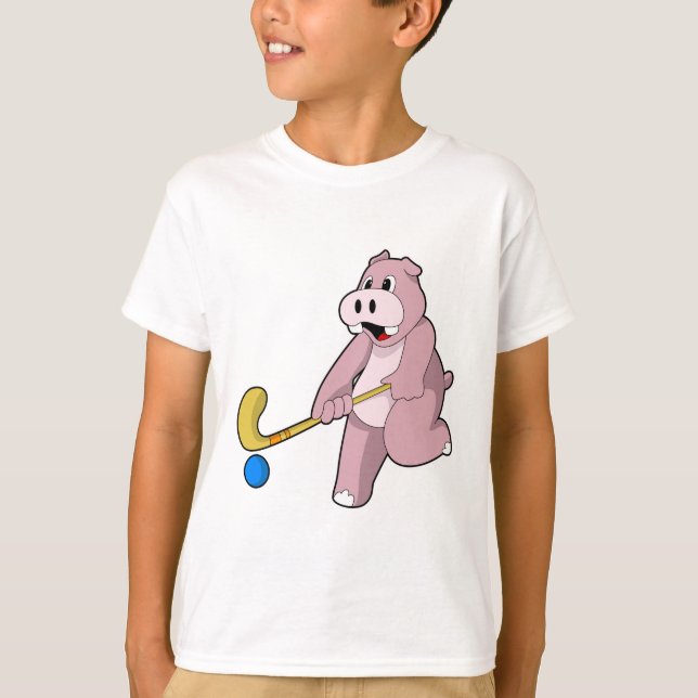 Hippo im Hockey mit Hockey-Schläger T-Shirt (Vorderseite)