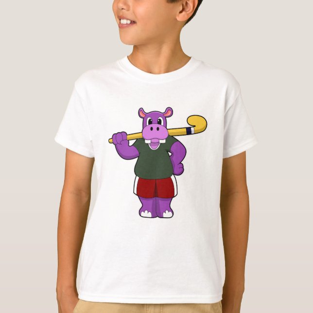 Hippo im Hockey mit Hockey-Schläger T-Shirt (Vorderseite)