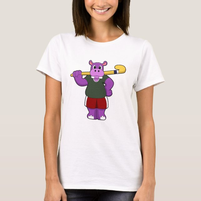 Hippo im Hockey mit Hockey-Schläger T-Shirt (Vorderseite)