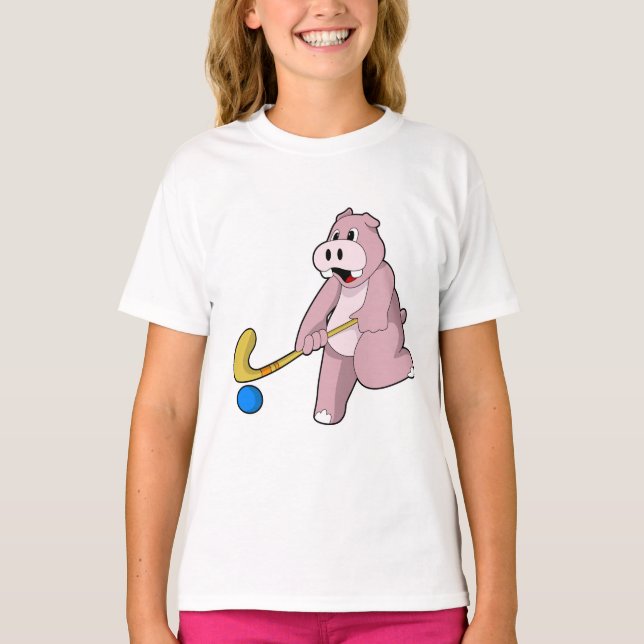 Hippo im Hockey mit Hockey-Schläger T-Shirt (Vorderseite)