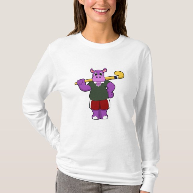 Hippo im Hockey mit Hockey-Schläger T-Shirt (Vorderseite)