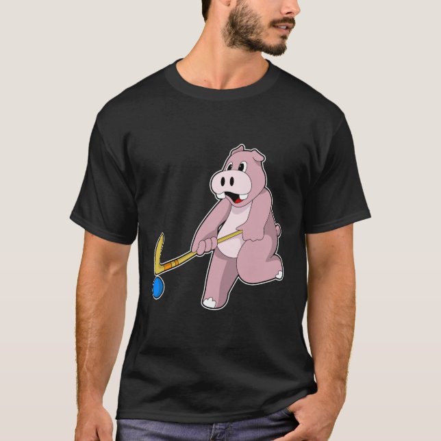 Hippo im Hockey mit Hockey-Schläger T-Shirt (Vorderseite)