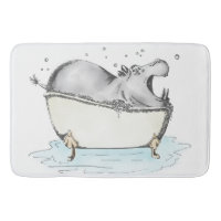 Hippo in Bath Fun Illustration Wasserfarbe