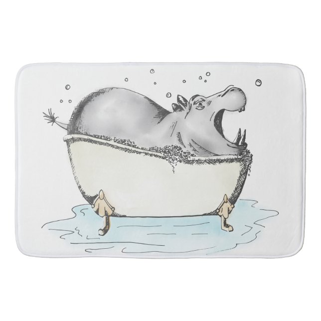 Hippo in Bath Fun Illustration Wasserfarbe Badematte (Vorderseite)