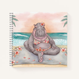 Hippo in bikini is on the beach relaxing notizbuch