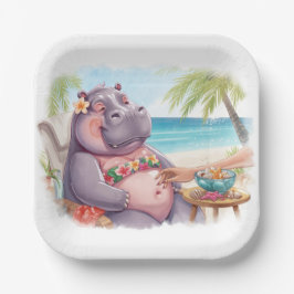 Hippo in bikini relax by the beach  pappteller