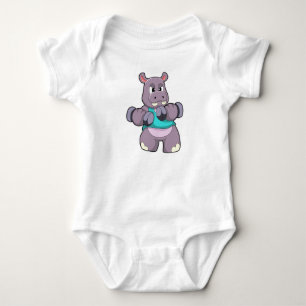 Hippo in Bodybuilding mit Dumbells Baby Strampler