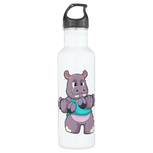 Hippo in Bodybuilding mit Dumbells Edelstahlflasche