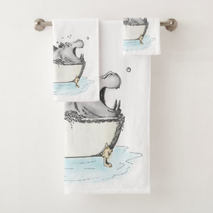 Hippo in der Badewanne Attraktion Wasserfarbe Badhandtuch Set