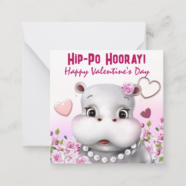 Hippo in Pearls Pink Blumenstube Liebe Mitteilungskarte (Vorderseite)