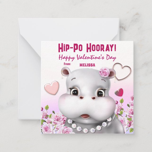 Hippo in Pearls Pink Blumenstube Liebe Mitteilungskarte (Vorderseite)