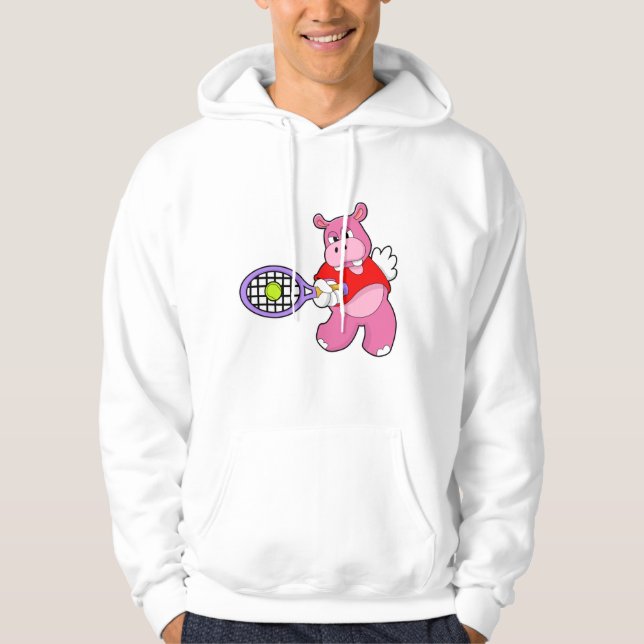 Hippo in Tennis mit Tennisschläger Hoodie (Vorderseite)