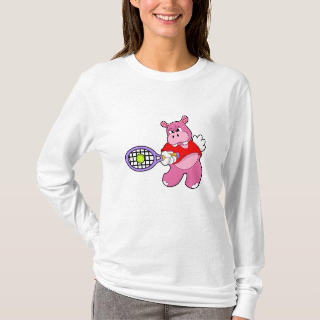 Hippo in Tennis mit Tennisschläger T-Shirt (Vorderseite)