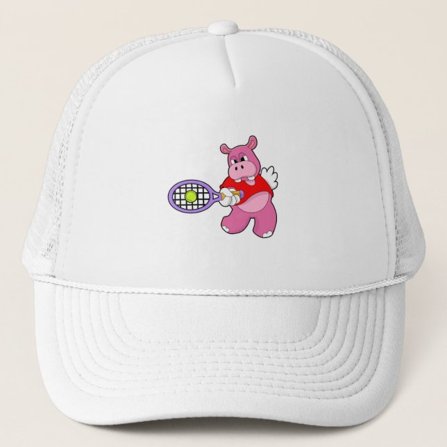Hippo in Tennis mit Tennisschläger Truckerkappe (Vorderseite)