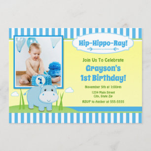 Hippo Invitation d'anniversaire, Hippo Boy bleu