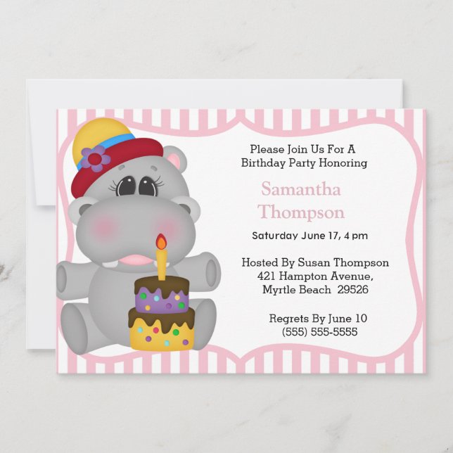 Hippo Invitations d'anniversaire (Devant)