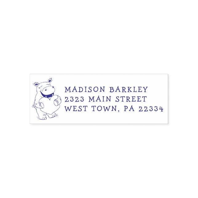 Hippo Kid's Cute Valentine's Return Address Stamp Permastempel (Design)