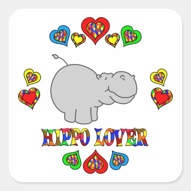 Hippo Lover Quadratischer Aufkleber (Vorderseite)